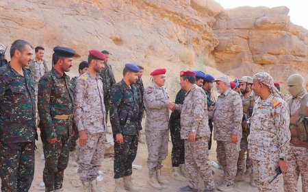 مأرب..  العميد الصيح يستقبل قائد المنطقة العسكرية الثالثة وقائد اللواء 203 بالخطوط الإماميّة 