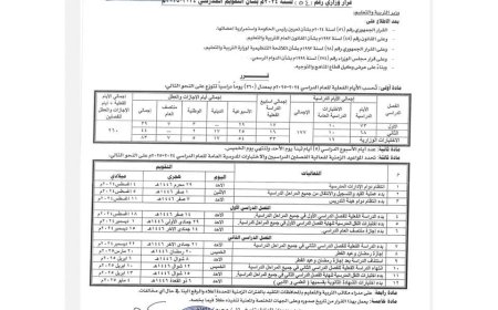 وزارة التربية تعلن ١٨ أغسطس المقبل موعداً لبدأ العام الدراسي الجديد ٢٠٢٤/٢٠٢٥