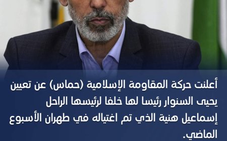 حماس تعلن السنوار رئيسا لها خلفا لهنية