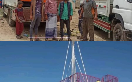 وصول فريق هندسي إلى يافع سرار لاستكمال العمل في محطة يمن موبايل للهاتف النقال 