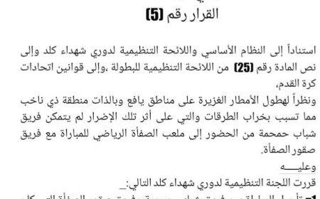 تأجيل مباراة صقور الصفأة وشباب حمحمة عن موعدها المقرر عصر اليوم