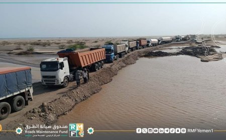 أبين: بصورة عاجلة.. صندوق_صيانة_الطرق يفتح الطريق أمام المواطنين بالجسر السطحي لوادي بناء في دائري زنجبار