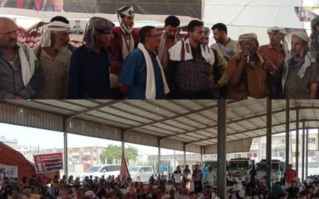 قبائل الجبل الفضلي بأبين تنضم لمخيم الاعتصام وتدعو للكشف الفوري عن مصير عشال والمختطفين وفتح كل ملفات الانتهاكات