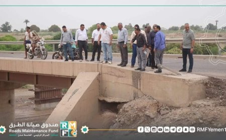 لحج..الماس والطب يطلعان على الأعمال في جسر الحسيني جراء تعرضه لأضرار السيول الجارفة