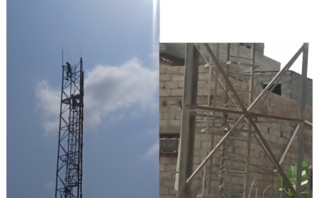 فريق فني من إدارة المنشآت بمؤسسة الاتصالات يزيل خطر برج الاتصالات بمنى خدمة المشتركين بزنجبار