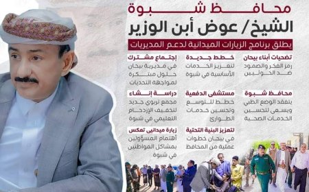 النتائج التي حققتها زيارة المحافظ بن الوزير لمديريات بيحان وعسيلان.
