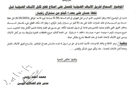 تعرض خط الالياف الضوئية الدولي شرق زنجبار للسرقة والتخريب.. ومدير اتصالات أبين يطالب بالسماح بإصلاحه. 