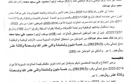 صدور قرار العلاوات السنوية لعدد (2331) من موظفي التربية لحج .