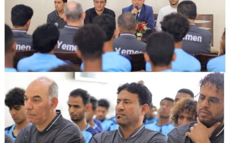 وكيل أول محافظة تعز يلتقي بعثة المنتخب الوطني لكرة القدم