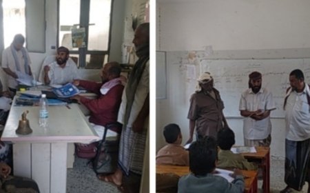 ضمن جهود السلطة المحلية لتطوير العملية التعليمية بالمديرية.. فريق التوجيه التربوي بمديرية المضاربة يتفقد مدرستي مصعب بن عمير وخولة للبنات 