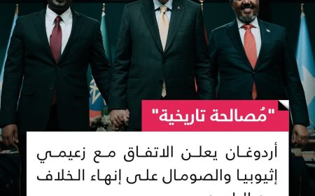 مصالحة تاريخية... أردوغان يعلن الاتفاق مع زعيمي إثيوبيا والصومال على إنها الخلاف بين البلدين