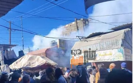 حريق هائل بمحل تجاري في سوق أكتوبر بلبعوس يافع