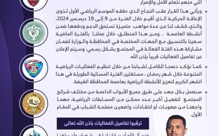 بن الشيخ يعلن عن فعاليات رياضية رمضانية في الغيضة بمشاركة أندية العاصمة وذوي الهمم