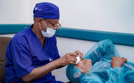 برعاية معالي وزير الصحة العامة والسكان.. تدشين المخيم الطبي المجاني الثامن للعيون بمدينة الخوخة بتنفيذ مؤسسة العيون الطبية وبتمويل من منظمة بيورهاندز