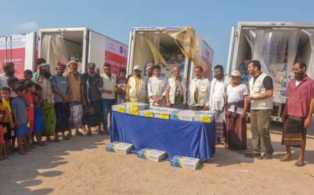 تعز.. إنسانية المقاومة الوطنية تدشن مشروع توزيع التمور بمديرية ذوباب وباب المندب بدعم من الهلال الأحمر الإماراتي.