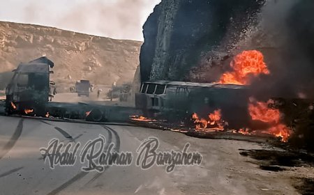 إحتراق قاطرة محملة بالوقود على الخط الدولي في بروم ميفع