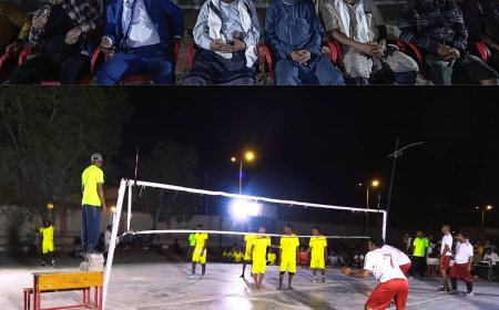 وكيل محافظة ابين ومدير عام الشباب والرياضة وممثل شركة الأحلام العقارية يدشنون البطولة الرمضانية في كرة الطائرة