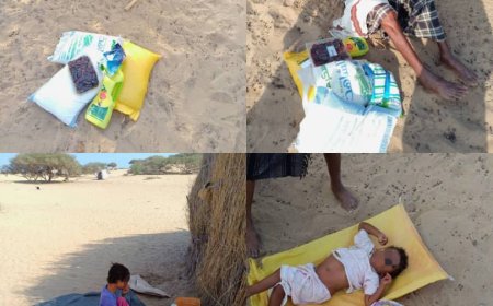 مؤسسة ذو النورين بالشراكة مع مؤسسة شعيله توصلان السلل الغذائية لفئات المعاقين والمكفوفين وذوي الاحتياجات الخاصة في صحراء وادي تمحن أبين