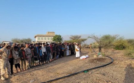 في موكب جنائزي مهيب.. قيادة اللواء السادس دعم وإسناد تشيع الشهيد أصيل محمد إلى مثواه الأخير في حجر الضالع