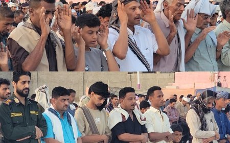 محافظ أبين ورئيس المجلس الانتقالي يؤديان صلاة العيد في زنجبار وخطيب صلاة العيد يندد بالعدوان الإسرائيلي وجرائم الحرب التي ترتكب بحق أطفال غزة ونسائها