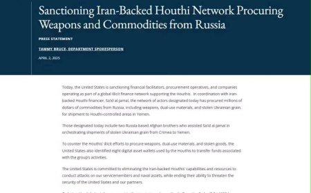 أمريكا تفرض عقوبات على شبكة تابعة للحوثيين ومدعومة من إيران لتوريد الأسلحة والسلع من روسيا بيان للمتحدث باسم وزارة الخارجية تامي بروس
