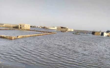 مياه البحر تغمر عددًا من المنازل في منطقة الخوبة الساحلية باللُّحية في الحديدة.
