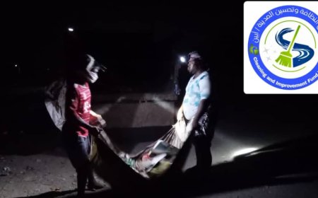 استمرار أعمال النظافة في الشارع الرئيسي بجانب مقبرة مدينة الكود