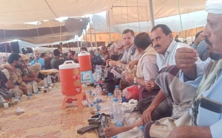 قائد محور عتق ومدير عام شرطة شبوة يؤدون واجب العزاء في وفاة الشيخ عوض حسين بن عشيم