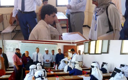 وكيل أبين جرفوش ومدير عام التربية والتعليم المحوري يدشنان امتحانات الثانوية العامة