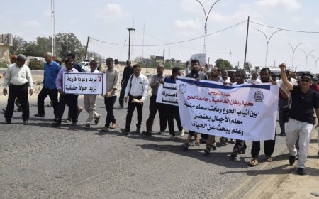 الهيئة التدريسية في جامعات عدن ولحج وأبين وشبوة تنفذ وقفة احتجاجية أمام مقر التحالف العربي