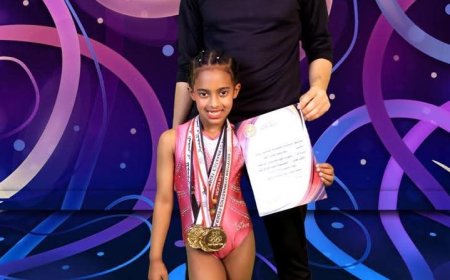 الطفلة اليمنية بيلا الشحاري تفوز بالميدالية الذهبية الرابعة في بطولة مصر الوطنية للجمباز الفني