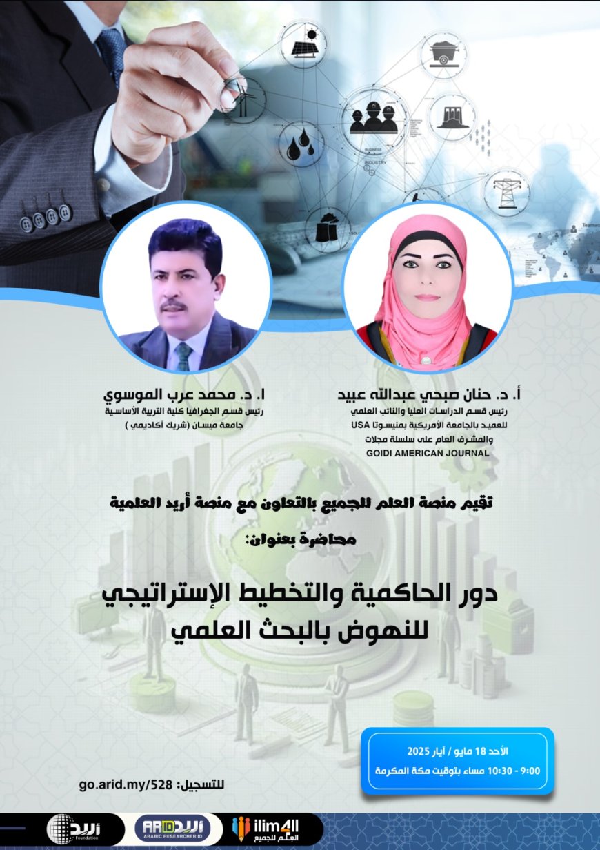 البروفيسور حنان صبحي عبيد تشارك في ندوة علمية دولية أقامتها منصة اريد بالتعاون مع منصة العلم للجميع؛؛؛..