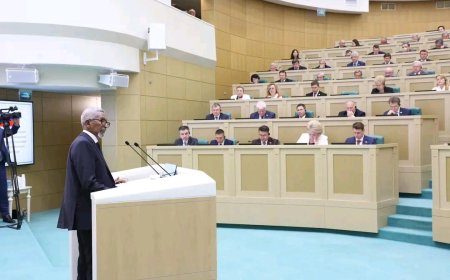 رئيس مجلس الشيوخ الصومالي يلقي كلمة أمام مجلس الشيوخ الروسي