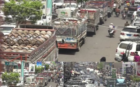 مسيرة احتجاجية لأسطول دينات الغاز في تعز تطالب بحل أزمة انعدام المادة