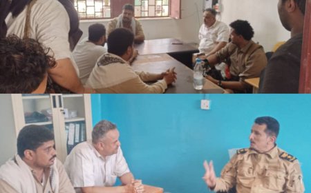 مدير عام الصناعة والتجارة بأبين وممثل الشركة اليمنية للغاز بالمحافظة يلتقون بملاك محطات الغاز. 