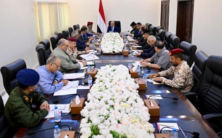 رئيس مجلس القيادة يعقد اجتماعا باللجنة الأمنية العليا ورؤساء السلطات المحلية في مسرح عمليات المنطقة العسكرية الرابعة