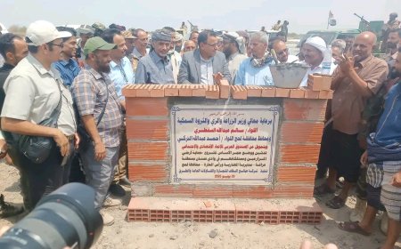 وزير الزراعة ومحافظ لحج يضعان حجر الأساس لمشروع حماية أراضي المزارعين وممتلكاتهم بالمضاربة ورأس العارة