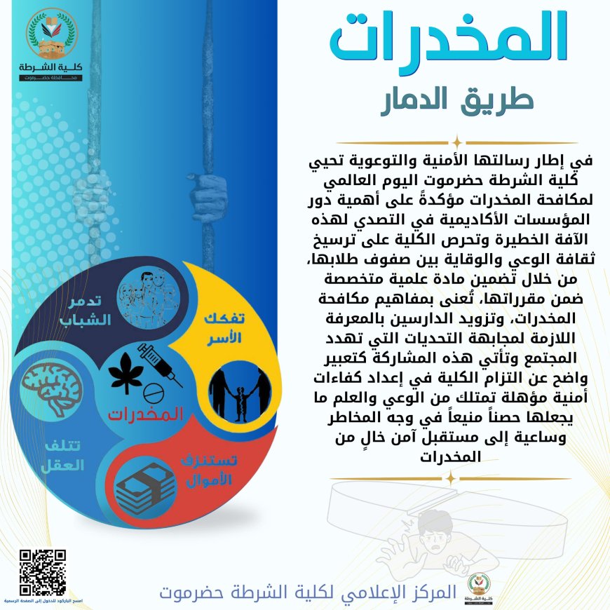 كلية الشرطة حضرموت تجدد التزامها في اليوم العالمي لمكافحة المخدرات