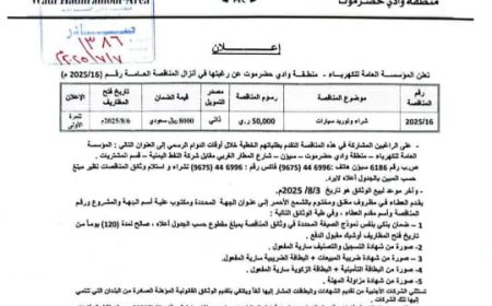 استياء شعبي واسع بعد طرح مناقصة لشراء سيارات من قبل كهرباء وادي حضرموت رغم استمرار الانقطاعات