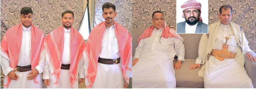 الشيخ صالح سالم العامري عضو مجلس النواب رئيس كتلة حضرموت النيابية يهنئ الشيخ يحيى باجري واخوانه بمناسبة زواج أولادهم