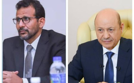 فخامة الرئيس الدكتور رشاد محمد العليمي يُجري اتصالاً هاتفياً بالدكتور متعب بازياد معزياً بوفاة والدة