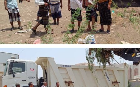 مدير مكتب الشباب والرياضة بلحج يدشن حملة لإزالة الأشجار الشوكية(السيسبان) وتسوية أرضية ملعب حمدين بالحوطة