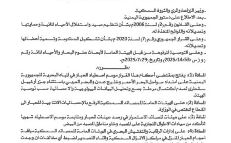 الوزير السقطري يعلن بدء موسم اصطياد الحبار في المياه الإقليمية للجمهورية اليمنية