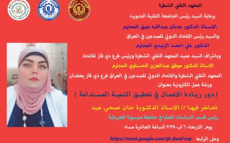 البروفيسور حنان صبحي تشارك في الورشة العلمية الدولية (دور ريادة الأعمال في تحقيق التنمية المستدامة)..