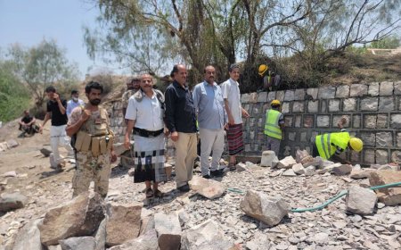 المدير العام بكر الشاعري يتفقد مشروع حماية الأراضي الزراعية في دار السيد بمديرية قعطبة