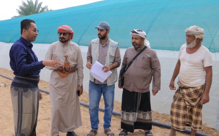 مدير عام شبام يتفقد المشاريع الزراعية ويتسلّم موقع بيت محمي جديد ضمن مشروع "من الغذاء إلى الصمود" بالمديرية
