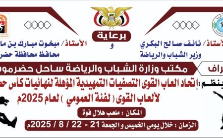 اتحاد ألعاب القوى بساحل حضرموت يدشن التصفيات  التمهيدية المؤهلة لنهائيات بطولة كأس حضرموت للأندية