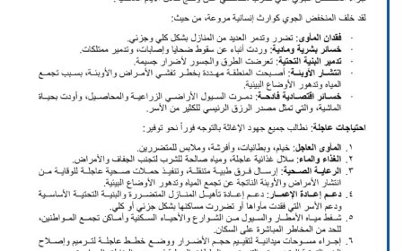 شبكة النماء للمنظمات الأهلية تطلق نداء استغاثة عاجل لإنقاذ المتضررين من السيول في لحج والضالع