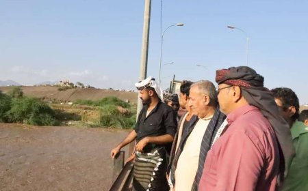 فريق التوجيه والرقابة الرئاسي يتفقد الأضرار التي لحقت بجسر العرائس جراء السيول في لحج