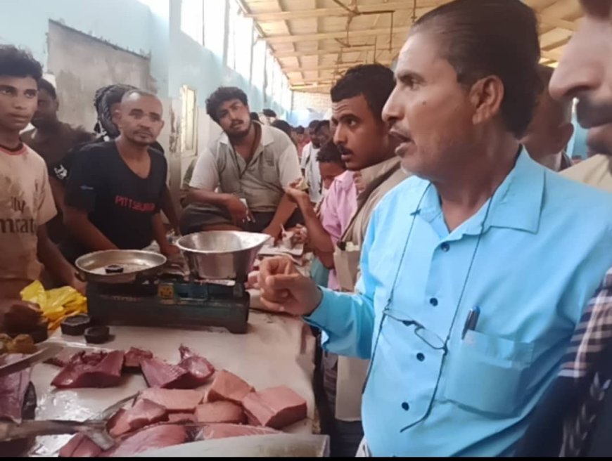 مدير عام المصائد السمكية بأبين ينفذ نزولًا ميدانيًا لسوق الأسماك بزنجبار لمتابعة خفض الأسعار